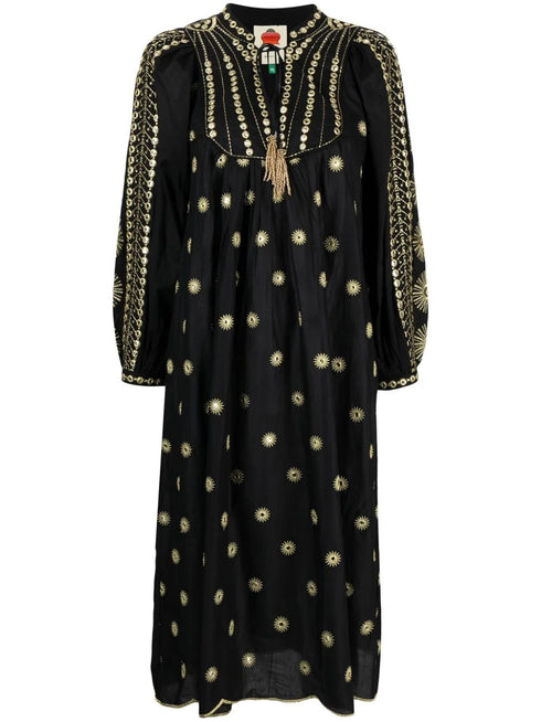 SUN EMBROIDERED MIDI DRESS