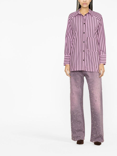 Stripe Cotton Oversize Raglan Shirt