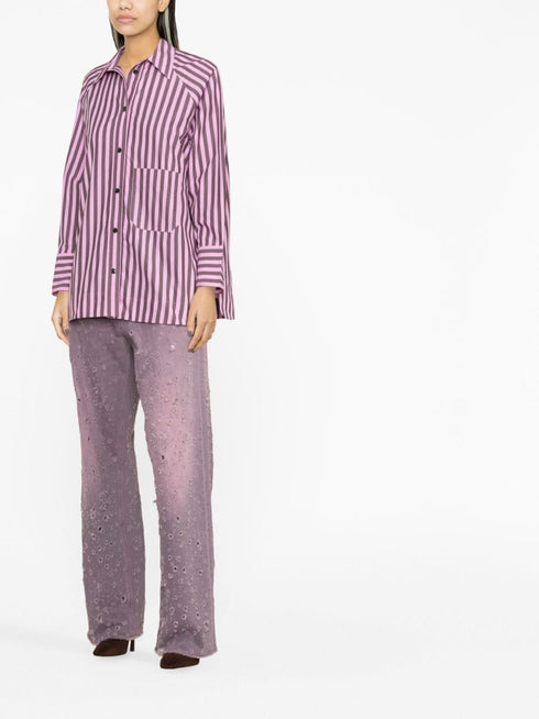 Stripe Cotton Oversize Raglan Shirt