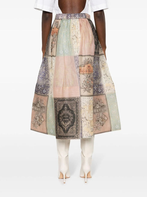 Lyrical Book Print Midi Skirt