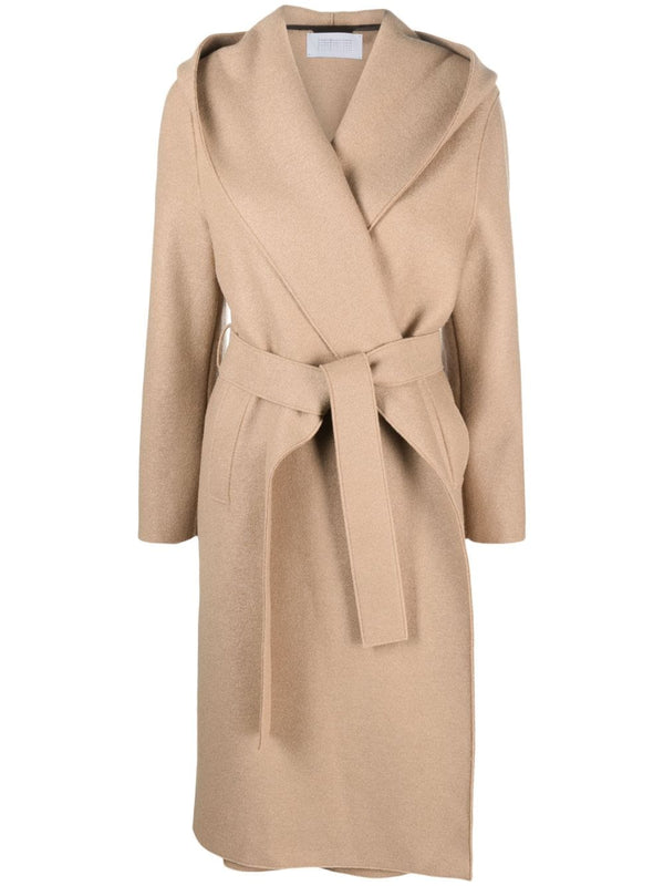 Hooded wrap coat pressed wool