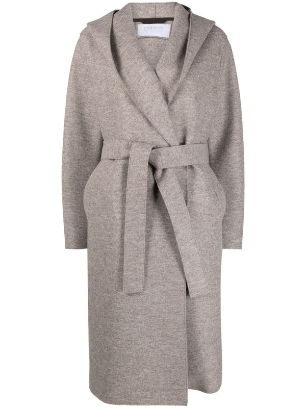 Hooded wrap coat pressed wool